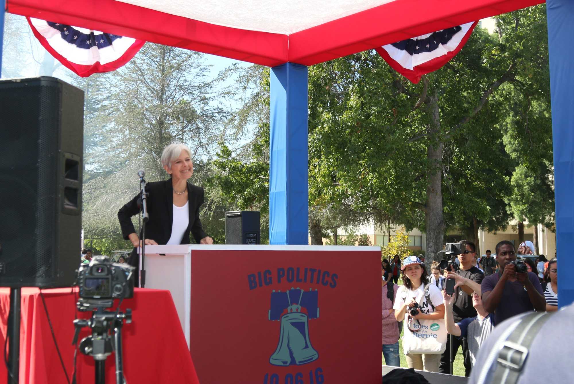 Presidential candidate Jill Stein gives a speech at the Sierra Quad at 11 a.m. on Thursday, Oct. 6 Photo credit: Blaise Scemama