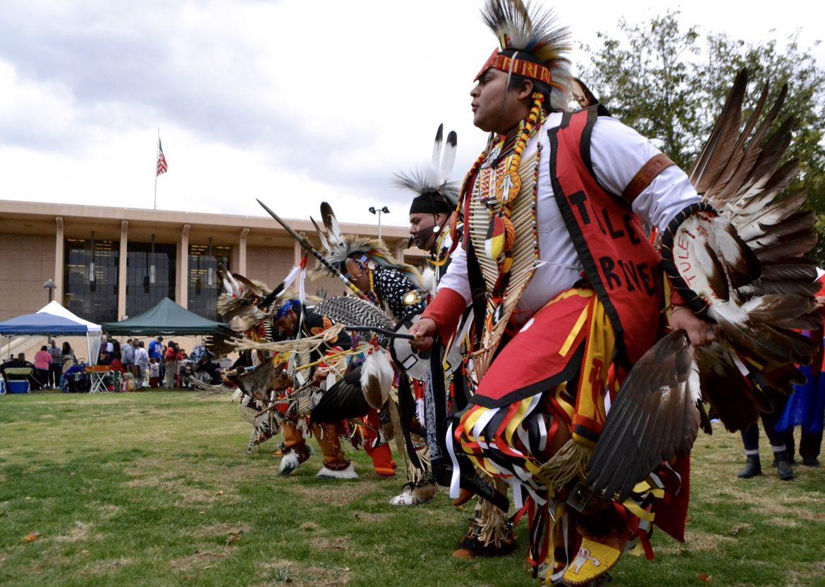 Native American dancers during their grand entry at the CSUN's 33rd Annual Pow Wow November 26, 2016. Photo credit: Stacey Arevalo