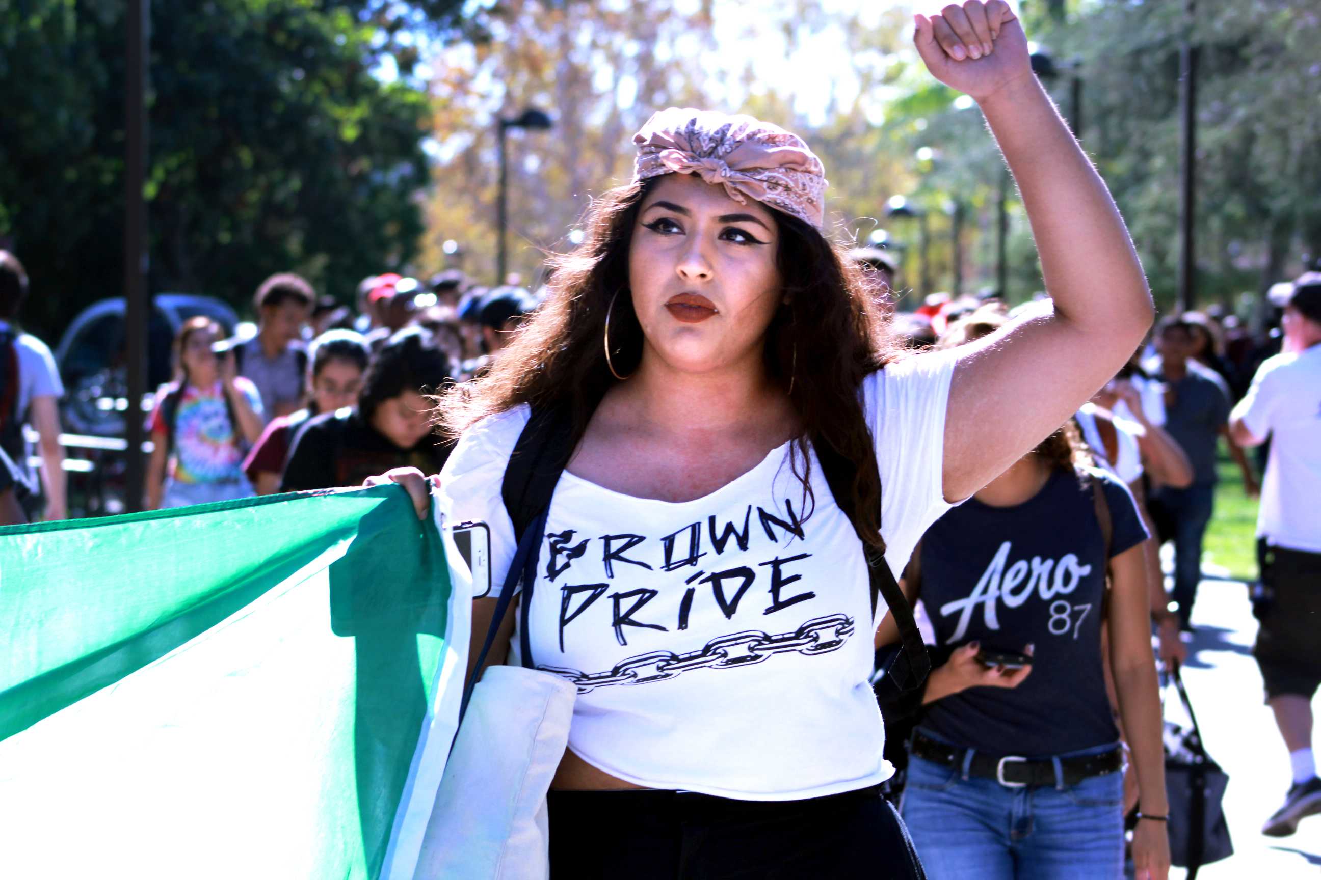 Students+march+in+protest+of+Trumps+election+holding+up+Mexican+flag