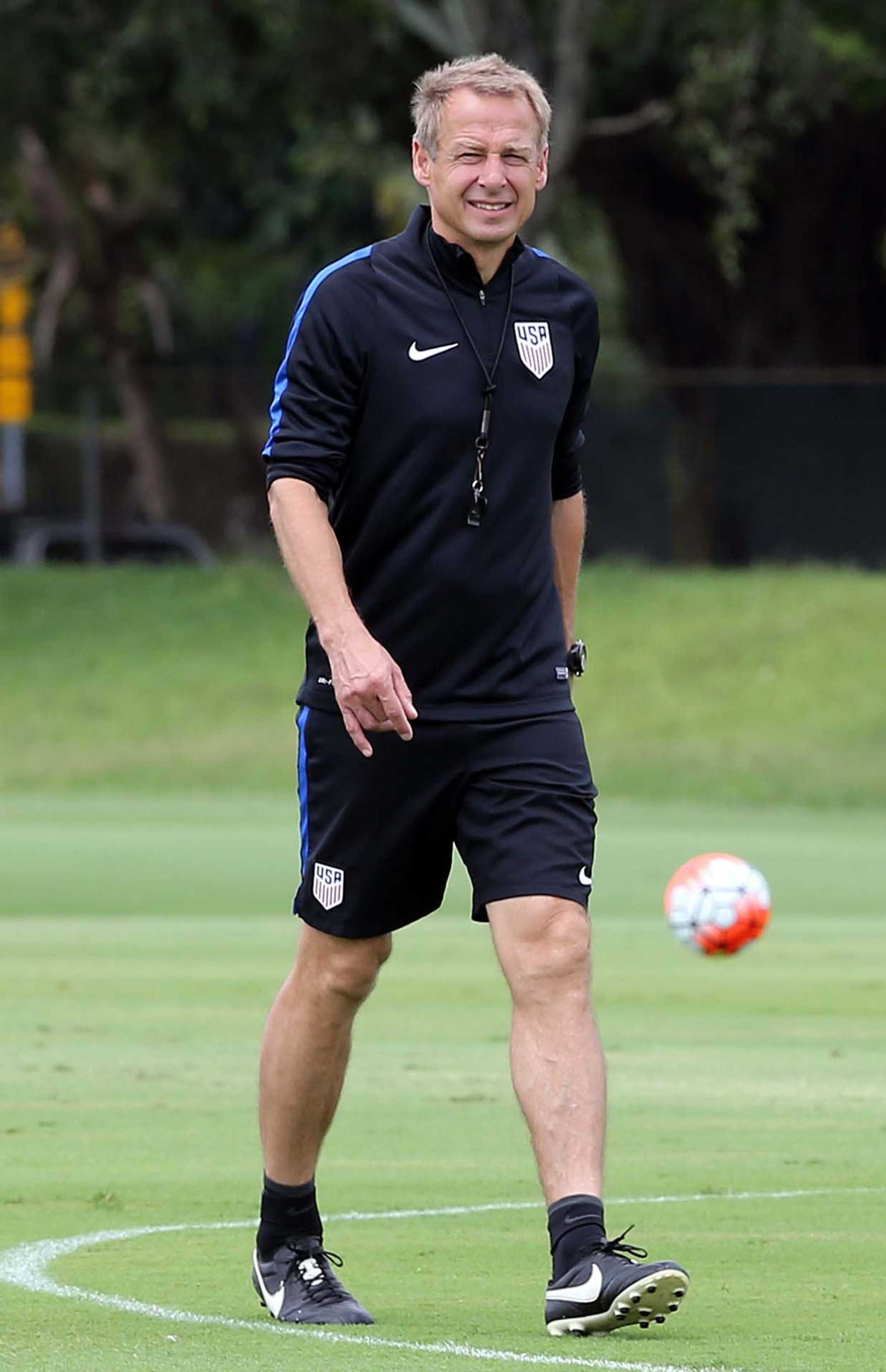 United States national team head coach Jurgen Klinsmann during a training session on Tuesday, May 17, 2016, at Barry University in Miami as the team prepares for a friendly against Puerto Rico on May 22 in Bayamon, P.R. (Pedro Portal/Miami Herald/TNS)