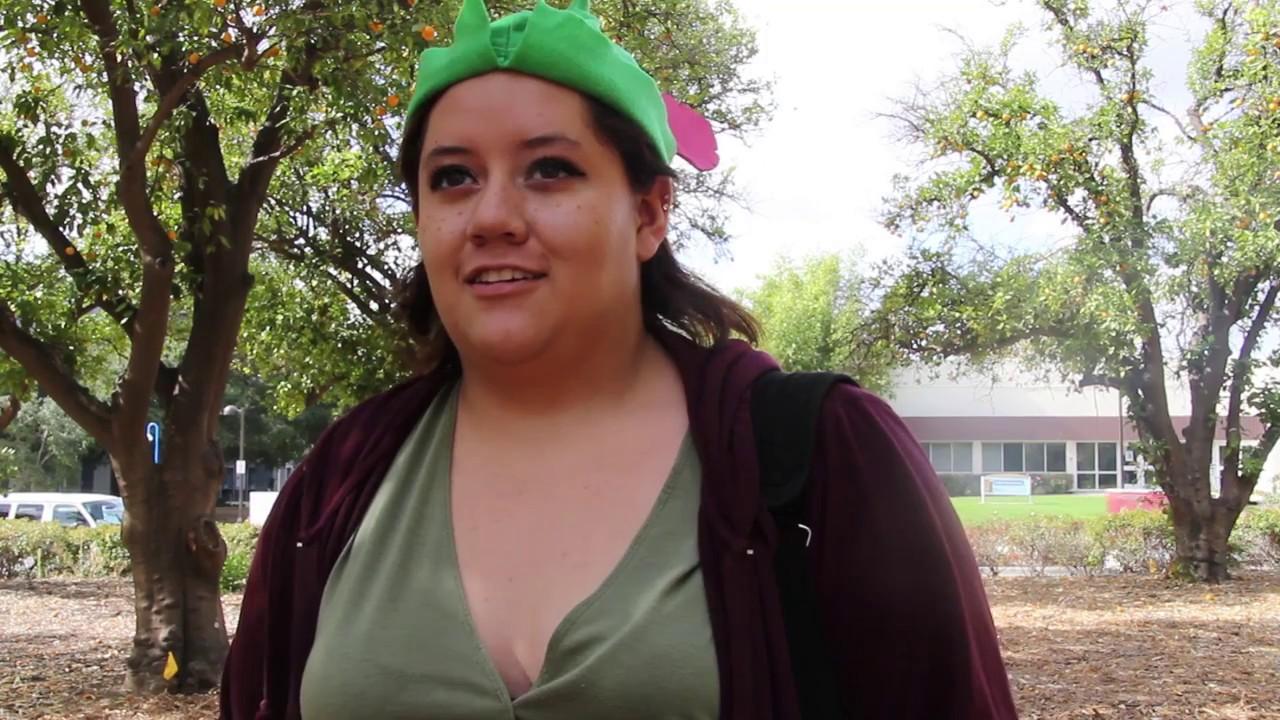 Girl shown at CSUN wearing green hat