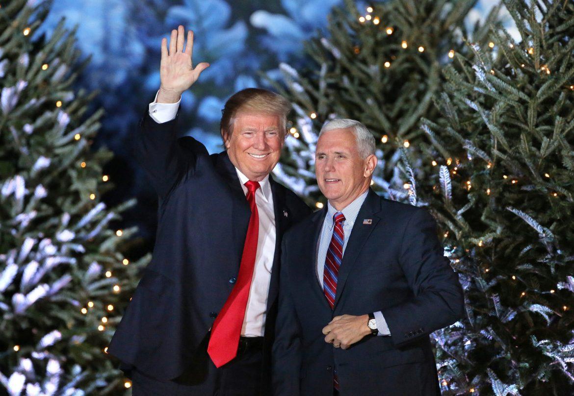 Donald Trump and Mike Pence wave to the audience