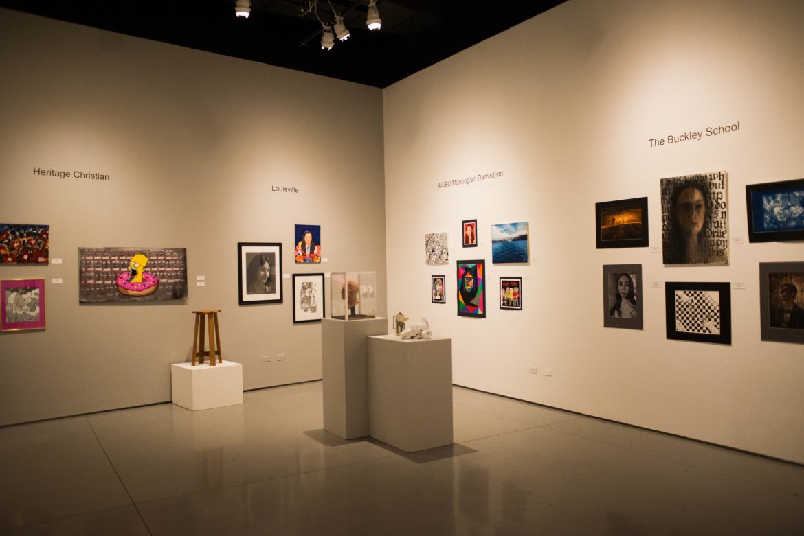 The CSUN art and design center is pictured with a variety of works in different mediums
