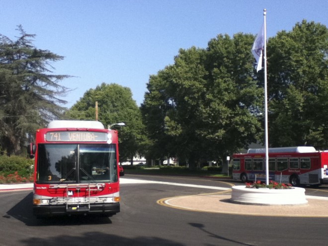 Metro bus rolls through CSUN's Transit Center. File Photo, The Sundial.