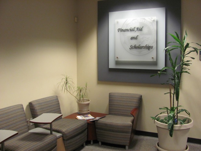 Photo shows the inside of the financial aid and scholarship office