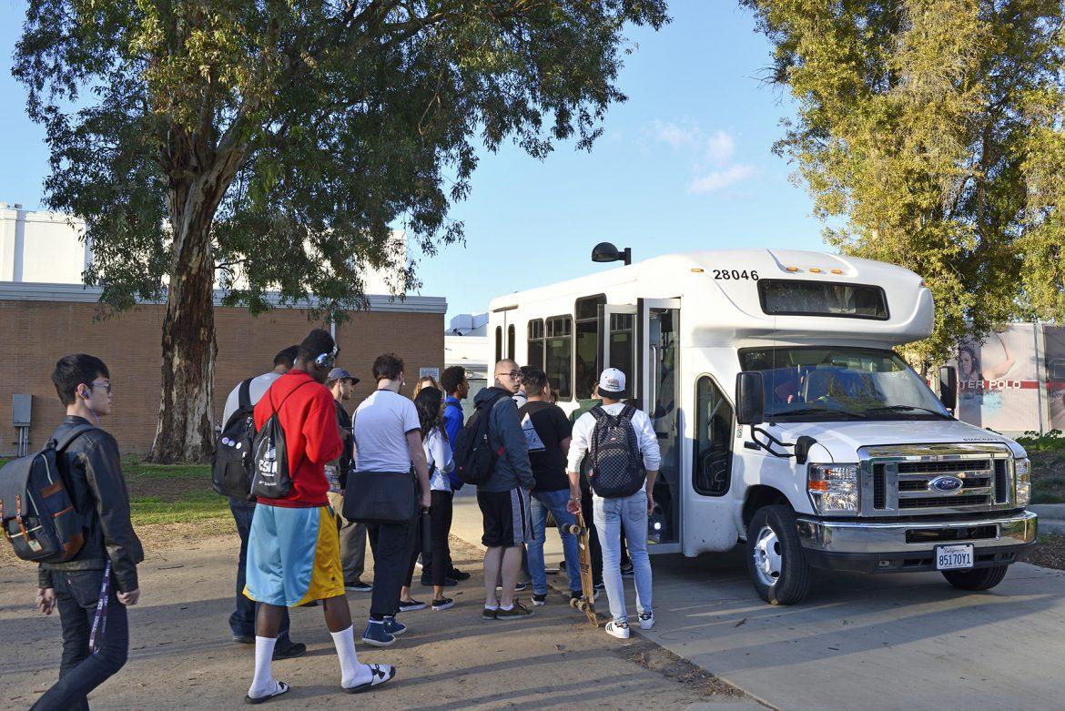 Students board the CSUN bus which goes to the dorms