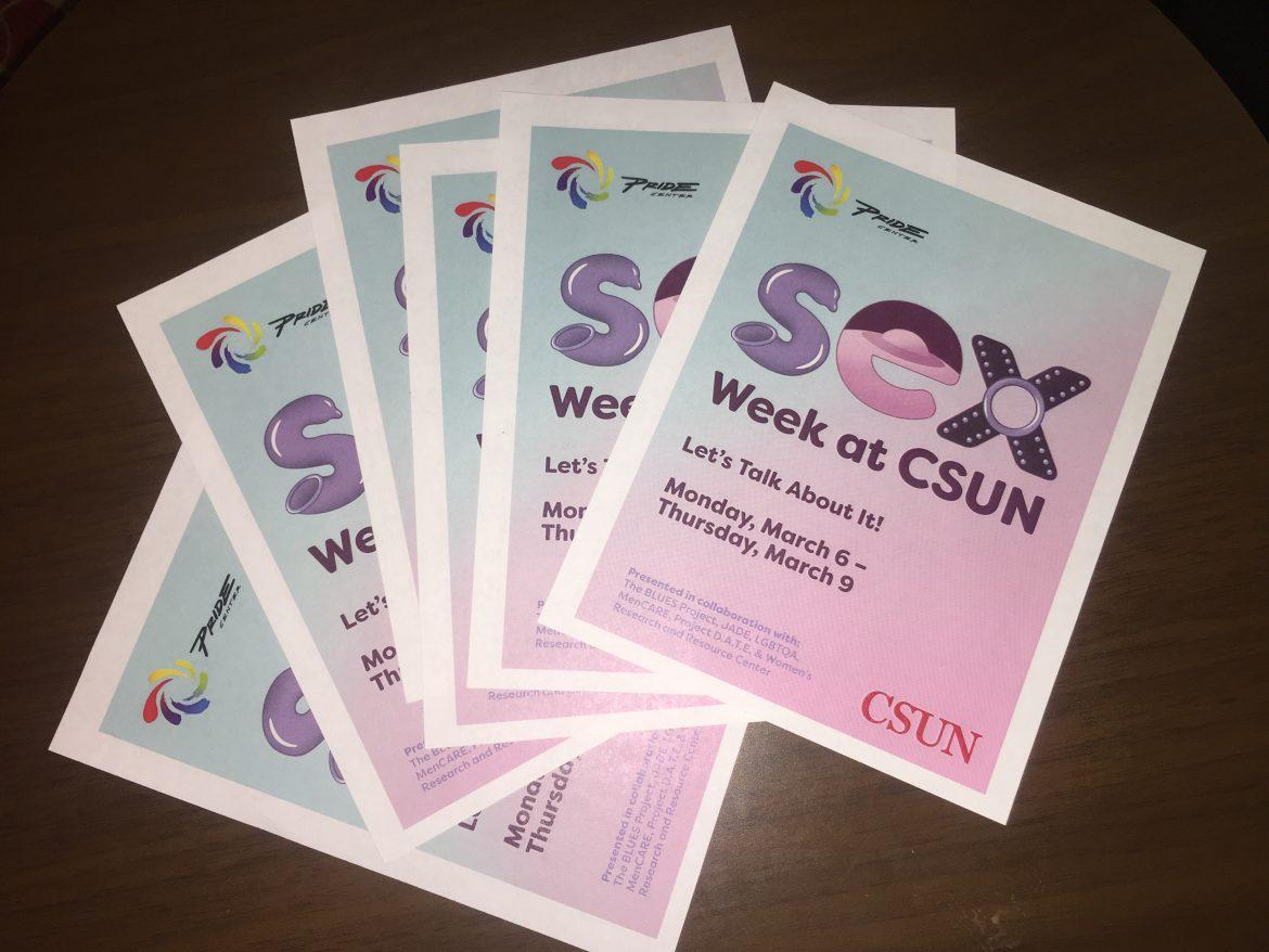 photo shows flyers for Sex Week at CSUN