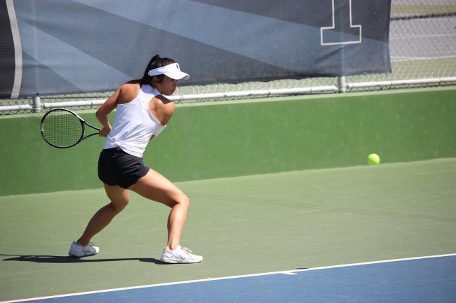 Hsu gets her backhand swing ready as the ball approaches