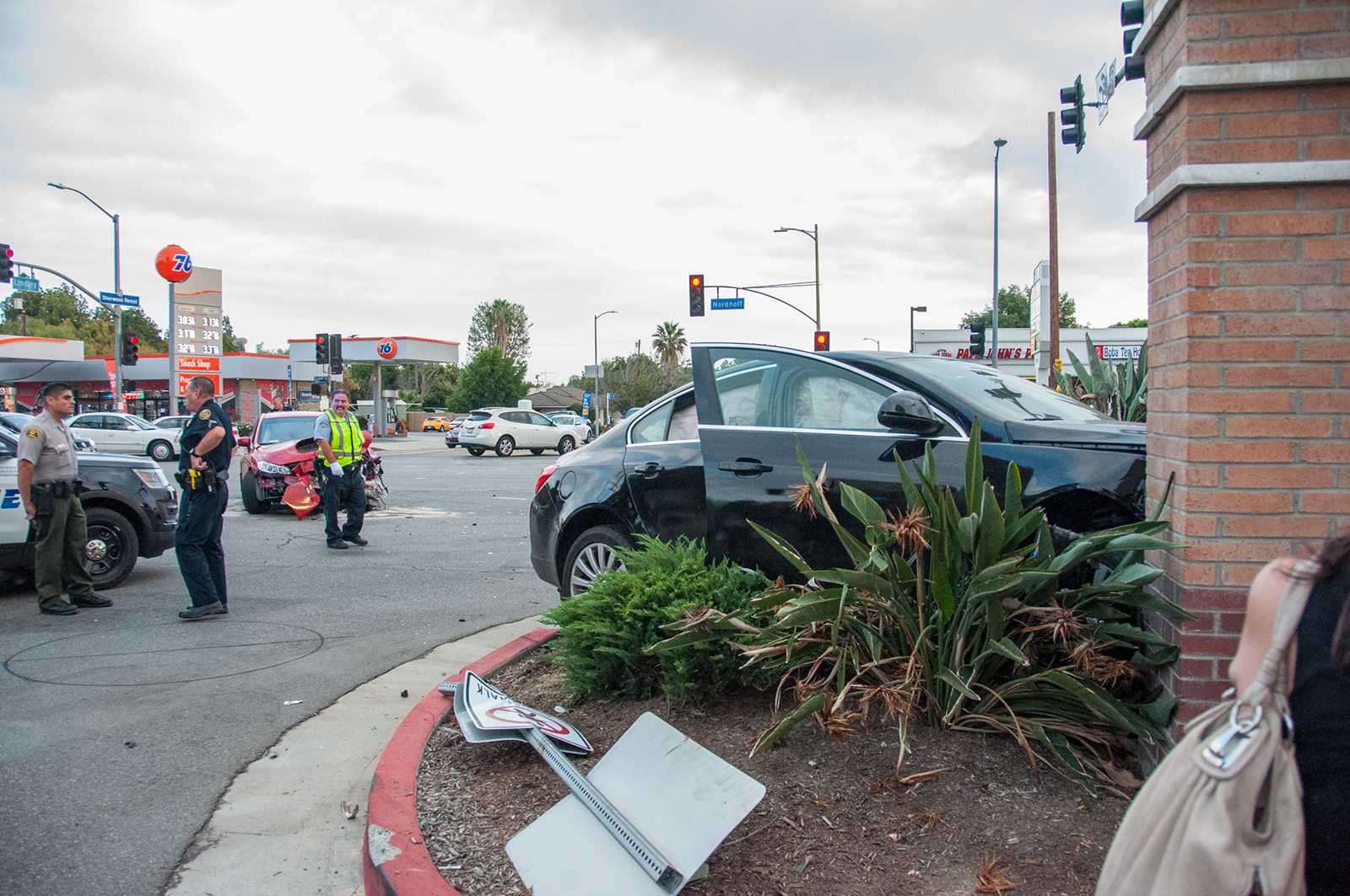 Two cars collide at corner of Nordhoff and Lindley Daily Sundial