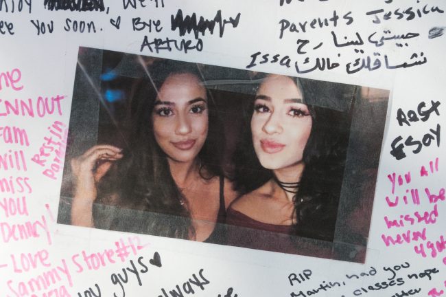 photo of two girls smiling surrounded by written messages