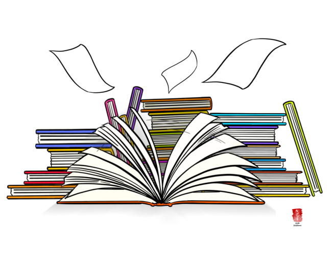 colorful books logo white background