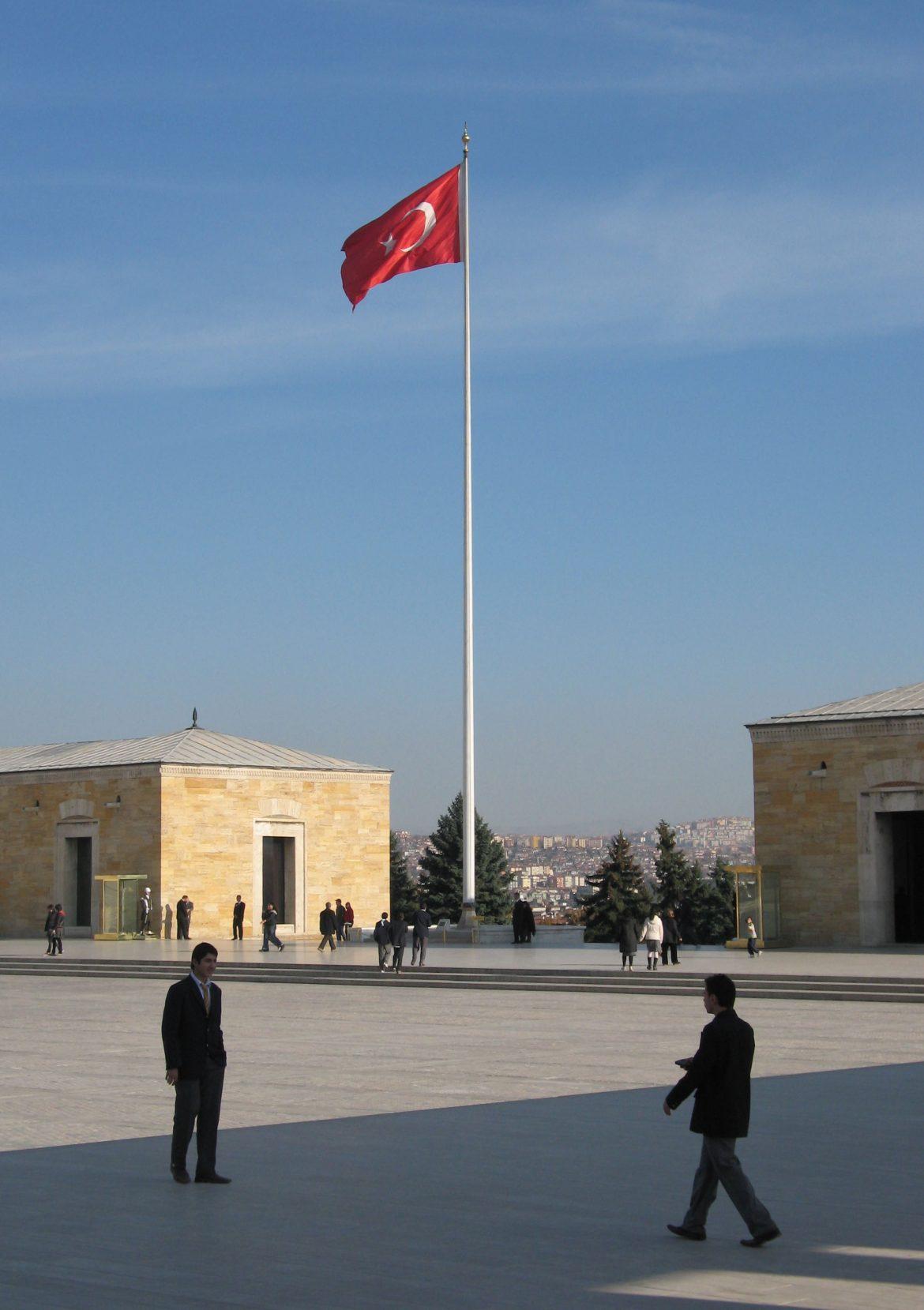 The Turkish flag flies over the plaza at the monument to Mustafa Kemal Ataturk in Ankara, Turkey. (Matt Schofield/MCT)