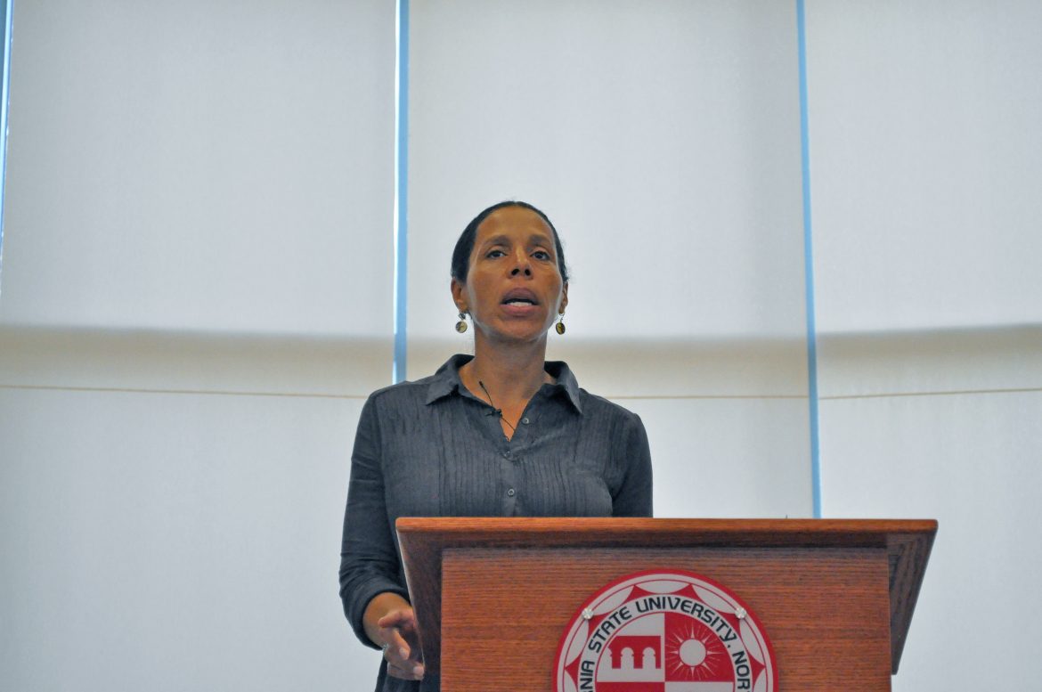 Dr. Jeanine Canty explained to faculty and staff in attendance the environmental injustices that people of color face and how they are overlooked. Photo credit: Brandon Ilano