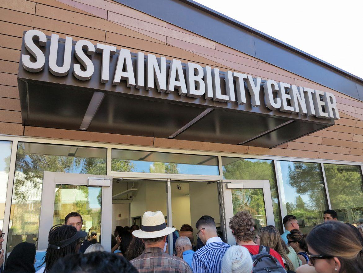 The crowd entering the brand new Sustainability Center at CSUN for the first time during their grand opening on October 26, 2017. Photo credit: Trevor Sena