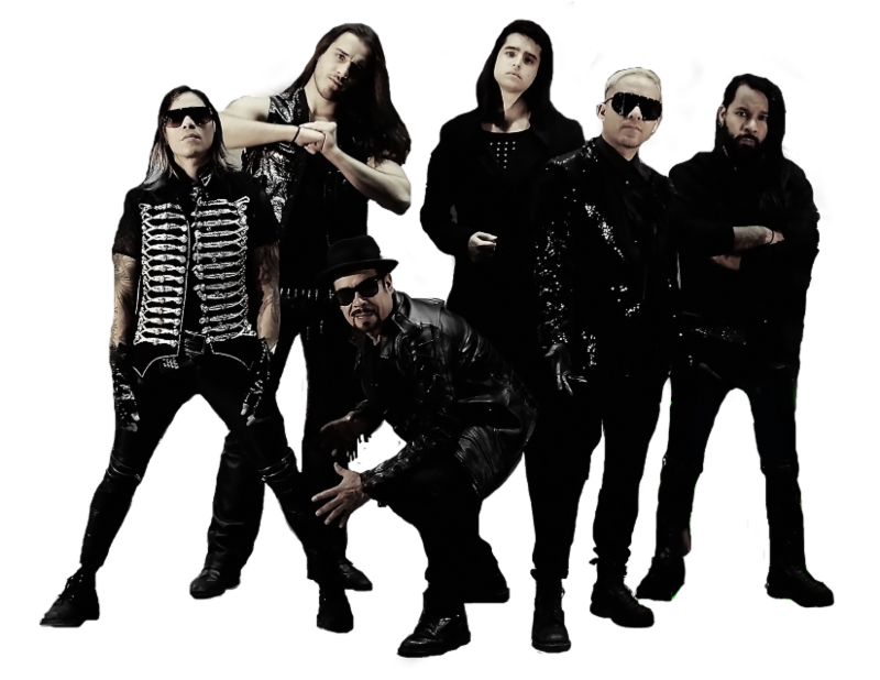 band+dressed+in+all+black+posing+for+a+photo+shoot