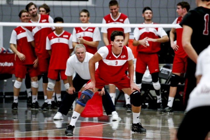 CSUN+mens+volleyball+player+holds+focused+position+on+the+court