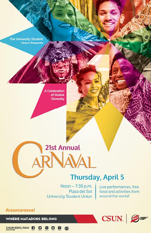 multi-colored poster for 21st annual carnaval held by the USU
