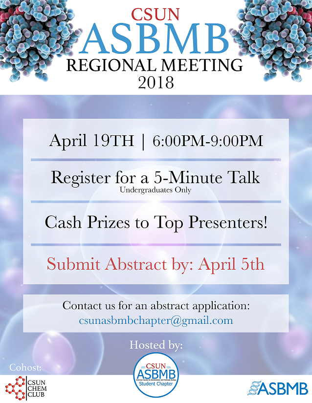 blue and purple poster for the CSUN ASBMB regional meeting