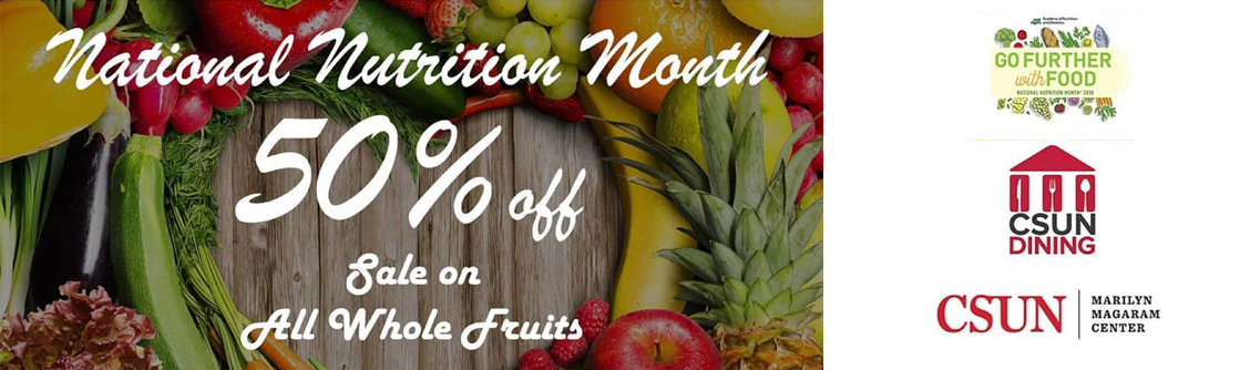 colorful fruit with words for a fifty percent off promotion