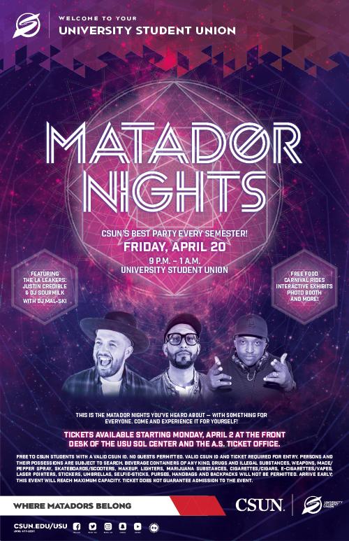 different shades of purple on a flyer for matador nights