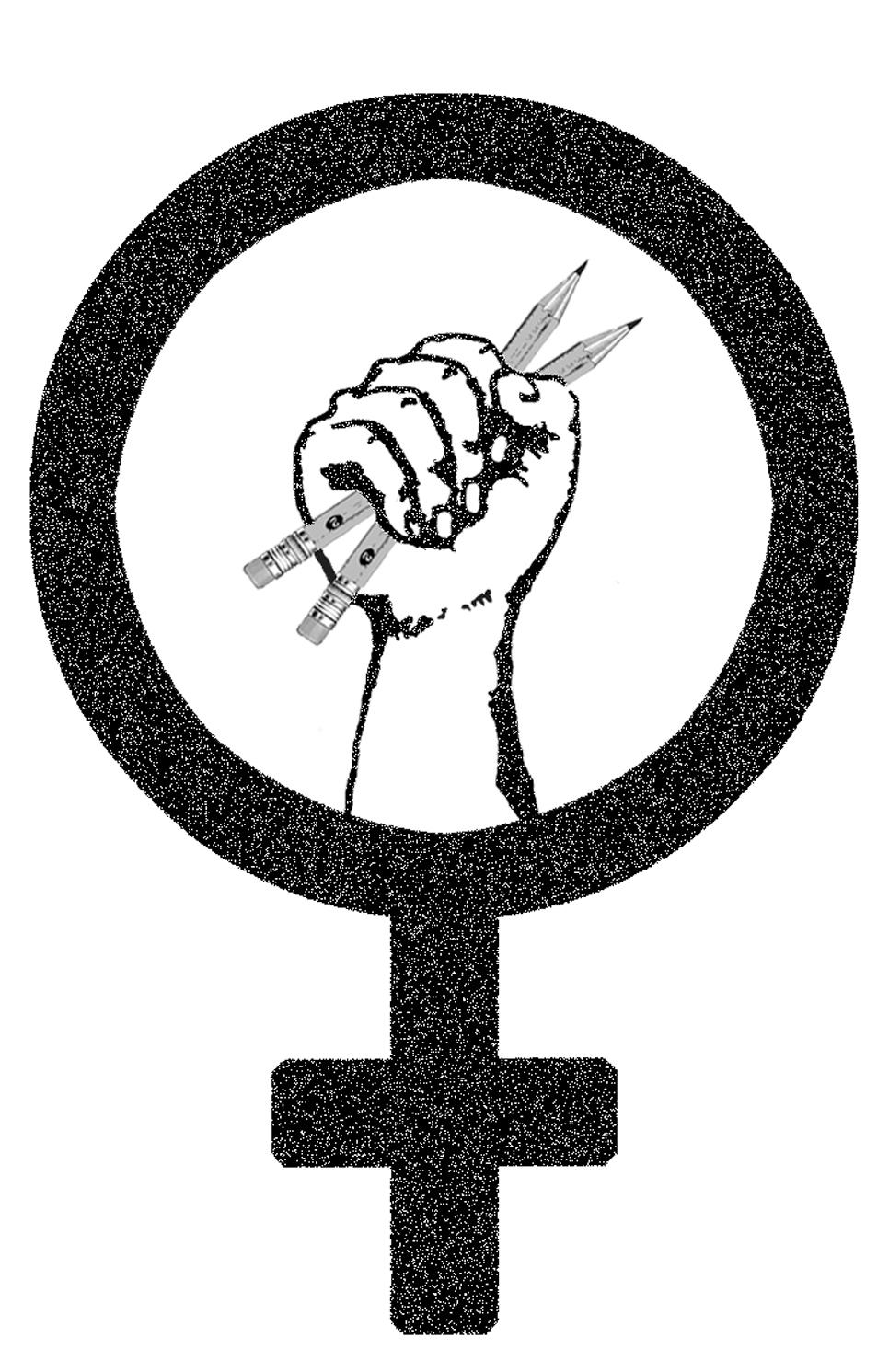 black female sex symbol with fist inside holding pencils