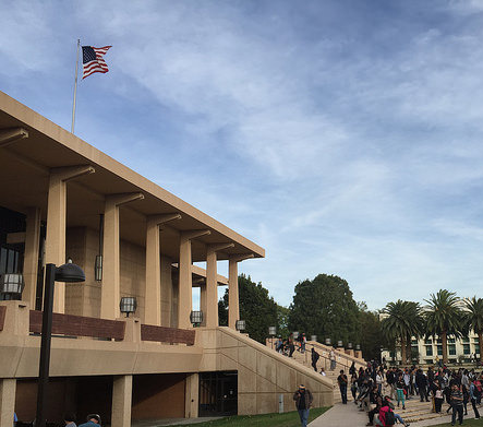 oviatt library with many people on the steps