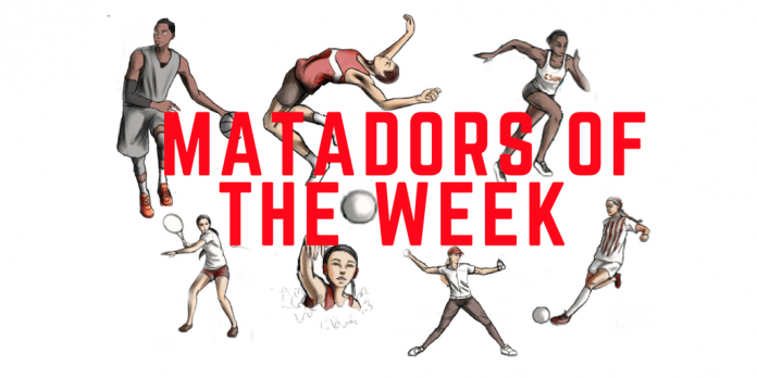 Different types of sprots figures and Matadors of the week in red color