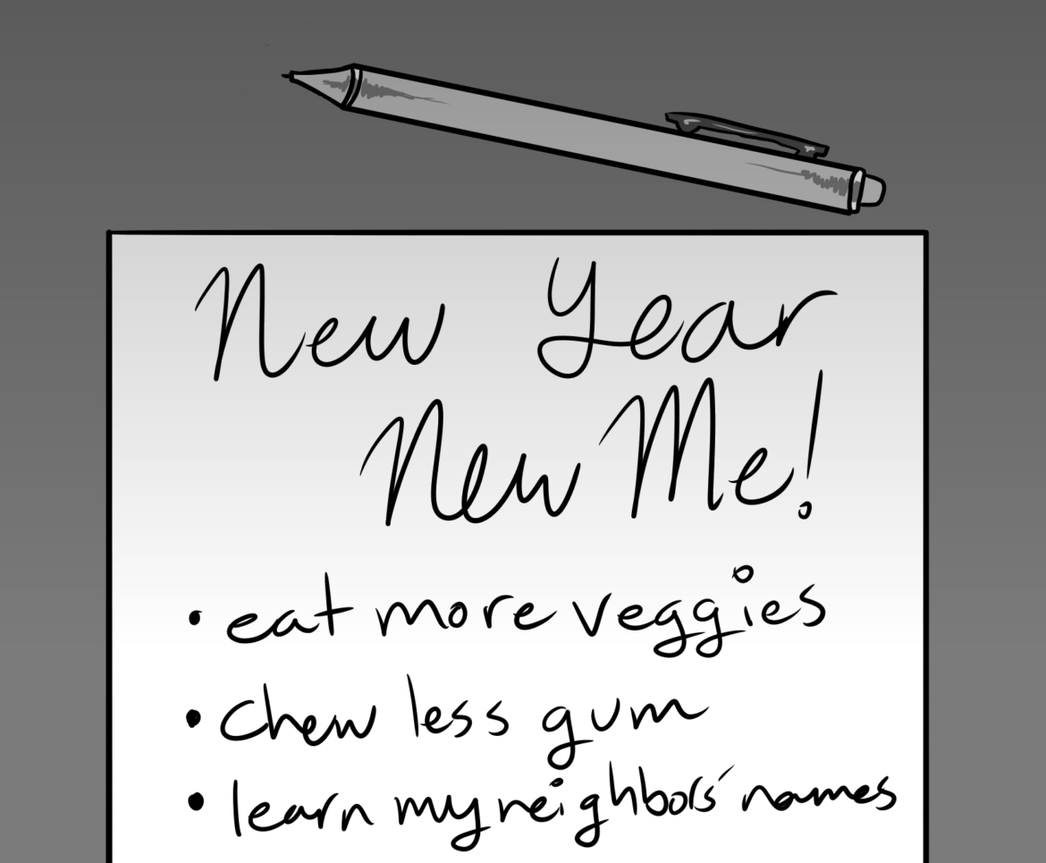 A calendar advertisement called new year new me, and three bullet points on the list.