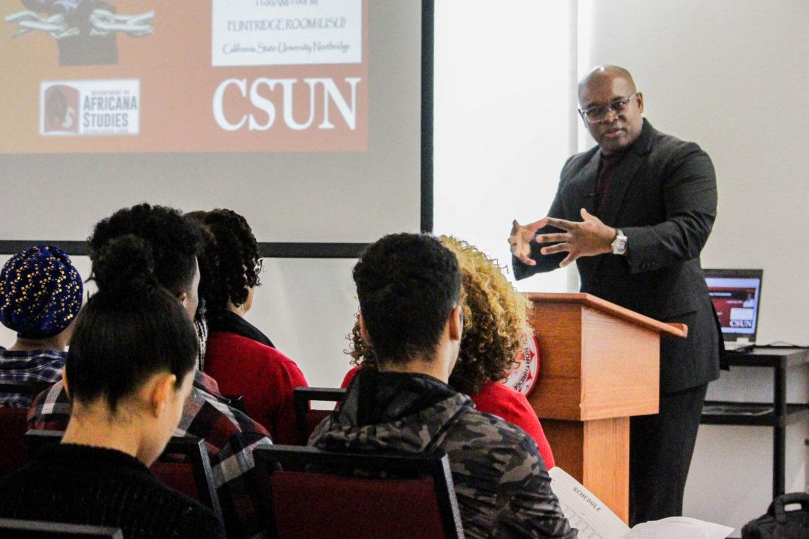 Leslie Small tells stories of his time in the Black Student Union at the kickoff event at the USU for Black History Month Friday, Feb. 1, 2019 