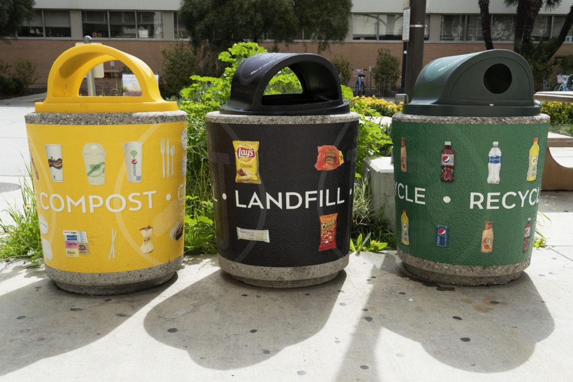 three different types of trash cans