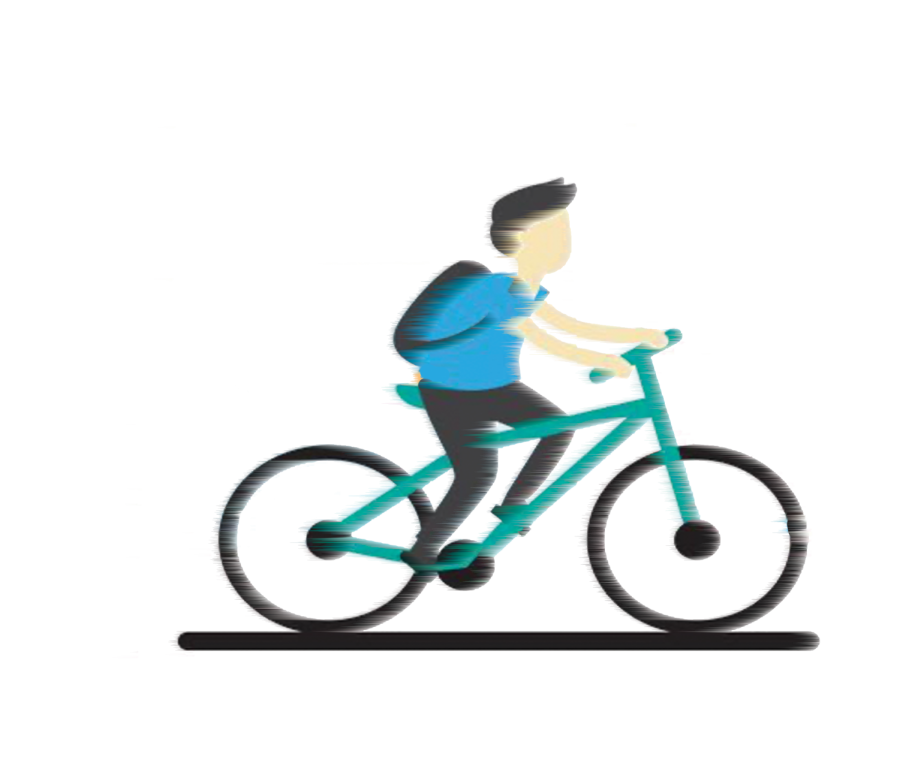 A digital graph --- a guy in blue t shirt riding a bike