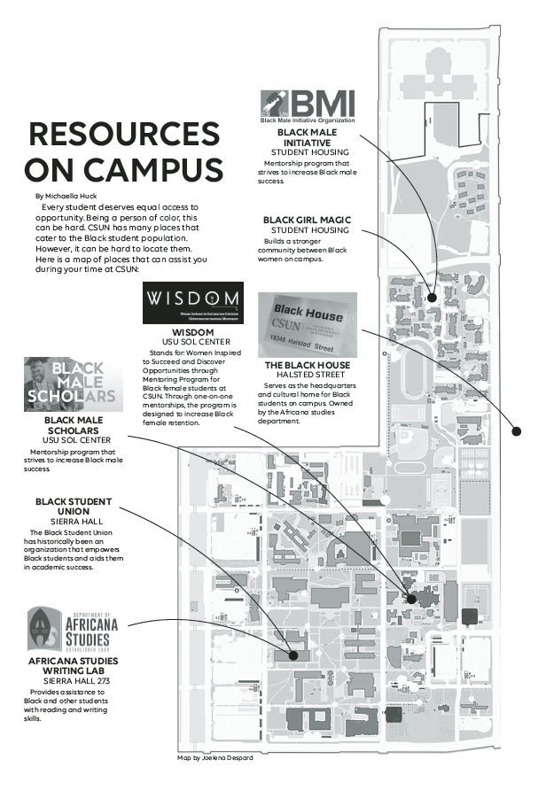 A map that indicates resources on campus at CSUN