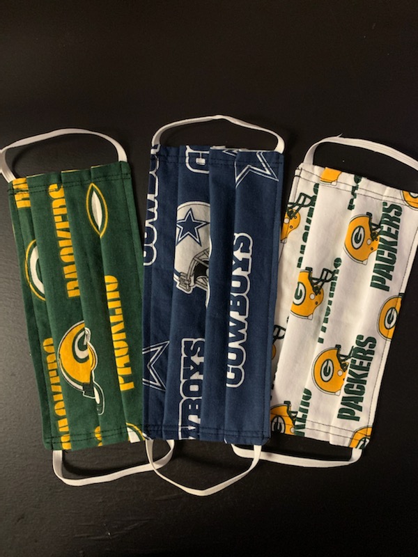 Face masks with NFL teams.