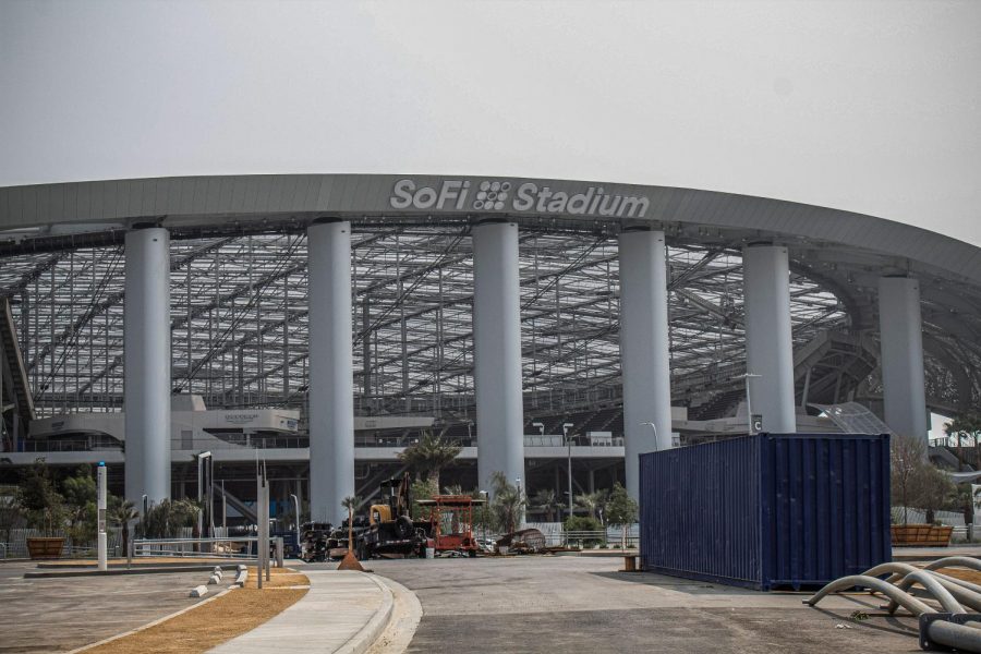 SoFi stadium under construction in Los Angeles, Calif., on Tuesday, Sept. 15, 2020. The stadium will host the 2028 Olympics opening and closing ceremonies.
