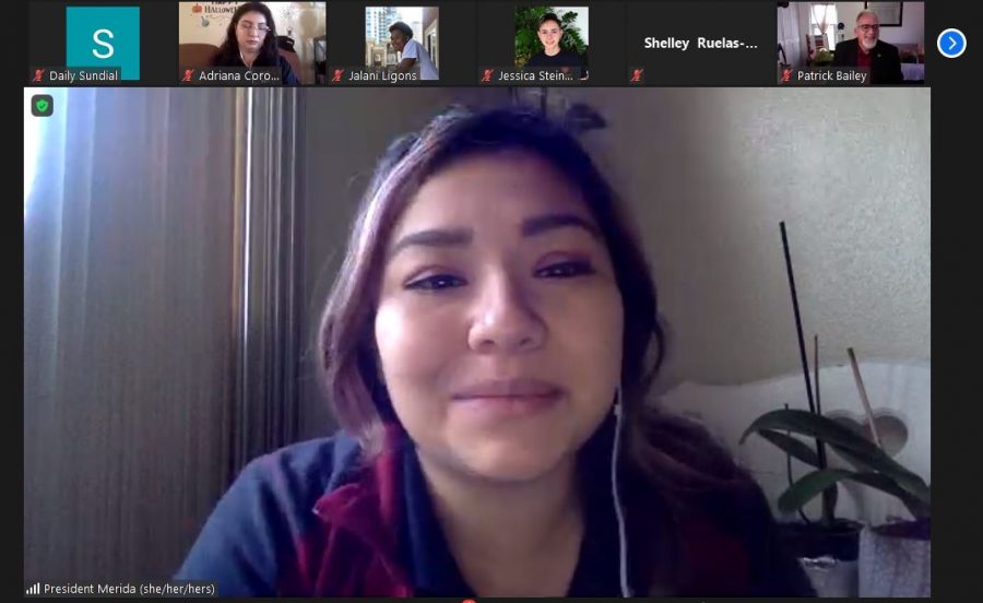 AS President Rose Merida discusses the ethnic studies feedback form with the Senate on Oct. 26 via Zoom.