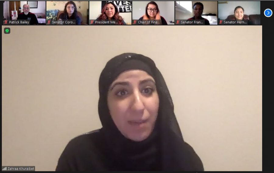 Zahraa Khuraibet spoke at the Associated Students meeting on Nov. 2.