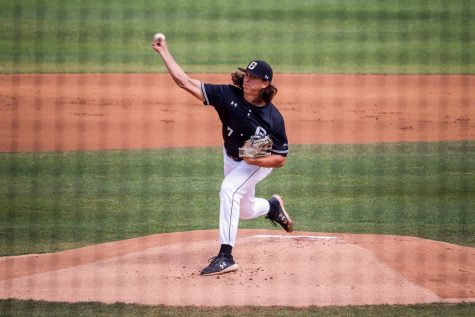 Matadors starting pitcher Blake Sodersten throws a pitch against Cal State Fullerton at Matador Field in Northridge, Calif., on Friday, April 23. He was awarded Big West Pitcher of the Week for his performance on Friday.