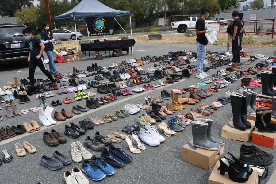 About 500 pairs of shoes were collected at Bee The Hope's shoe drive for the unhoused community on April 24, 2021 in Northridge, Calif.