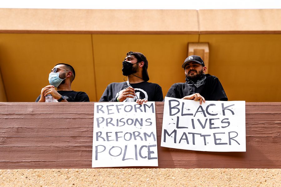 CSUN students hold signs in support of the Black Lives Matter protest at CSUN hosted by Northridge BLM on June 2, 2020.
