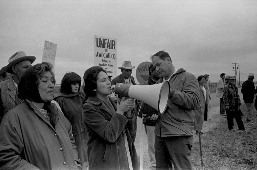 Farmworker Carolina Franco in Modesto during the first pilgrimage to Sacramento, 1966.