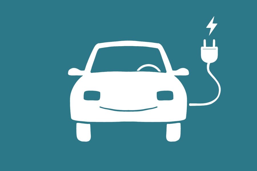 A illustration of a car being charged electronic