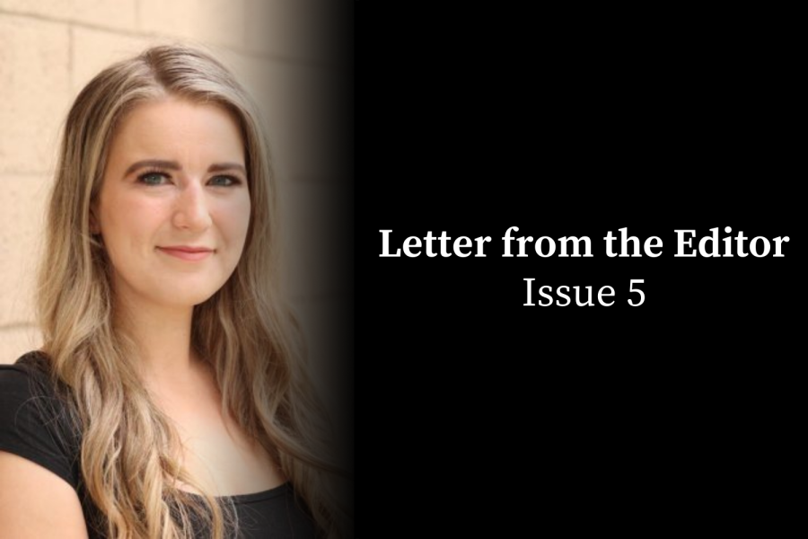 A portrait picture of a woman and a quote Letter from the editor issue 5