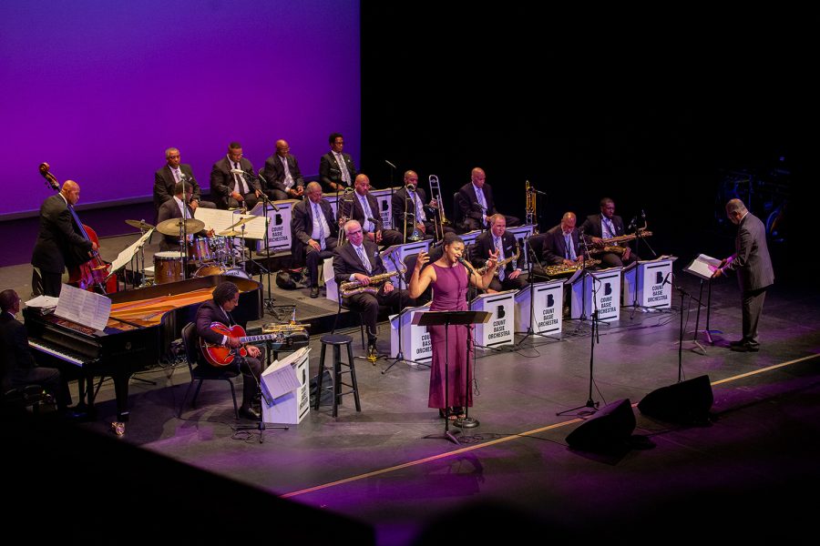 People performing in a jazz orchestra