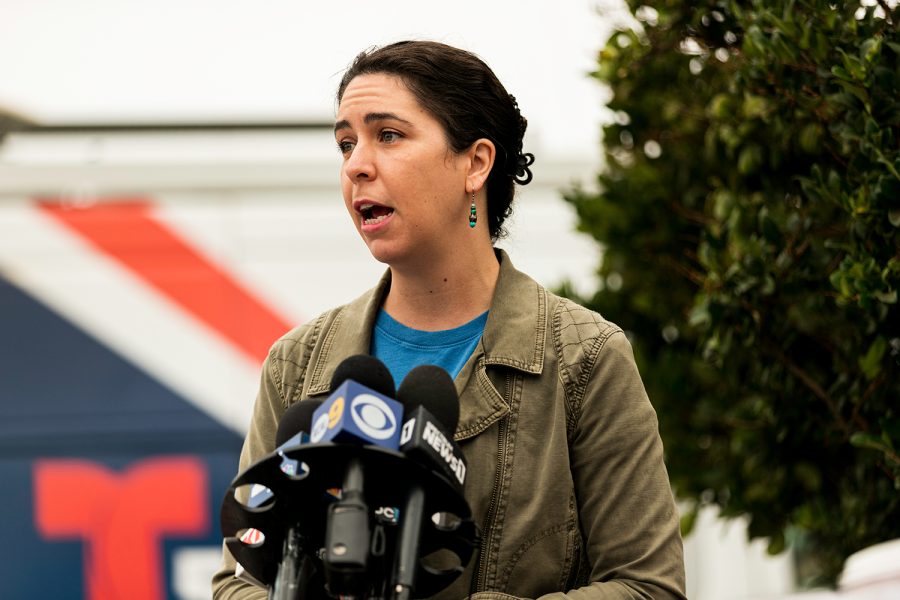 Alexandra Nagy, the California director of Food and Water Watch, addresses the media during the 