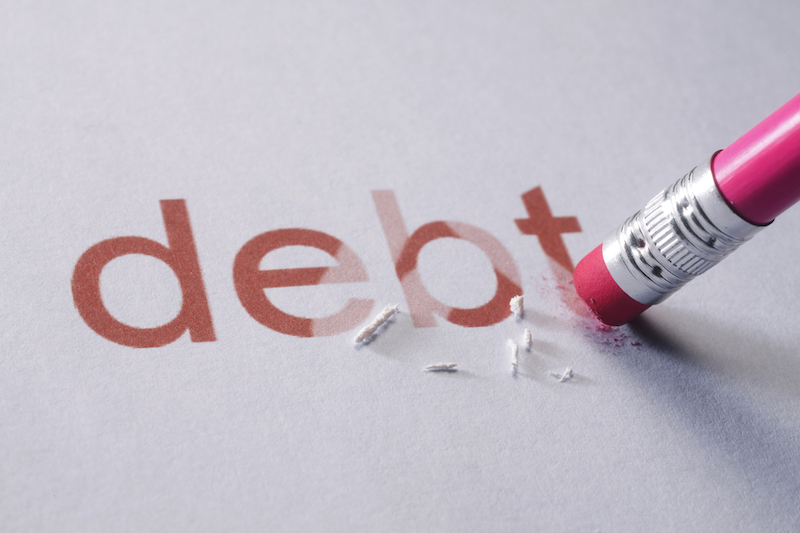 pencil erasing the word-debt