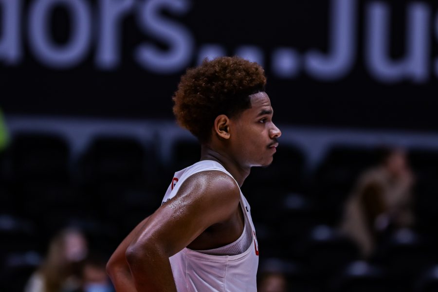 CSUN sophomore guard Atin Wright looks on during a game against UC Riverside on Jan. 22, 2022, at The Matadome in Northridge, Calif.
