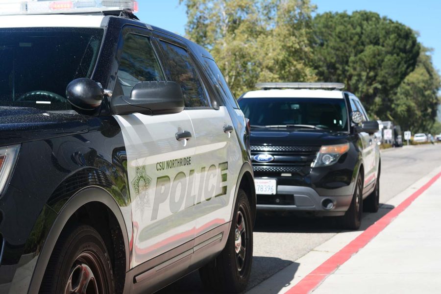 CSUN police vehicles on campus in Northridge, Calif.