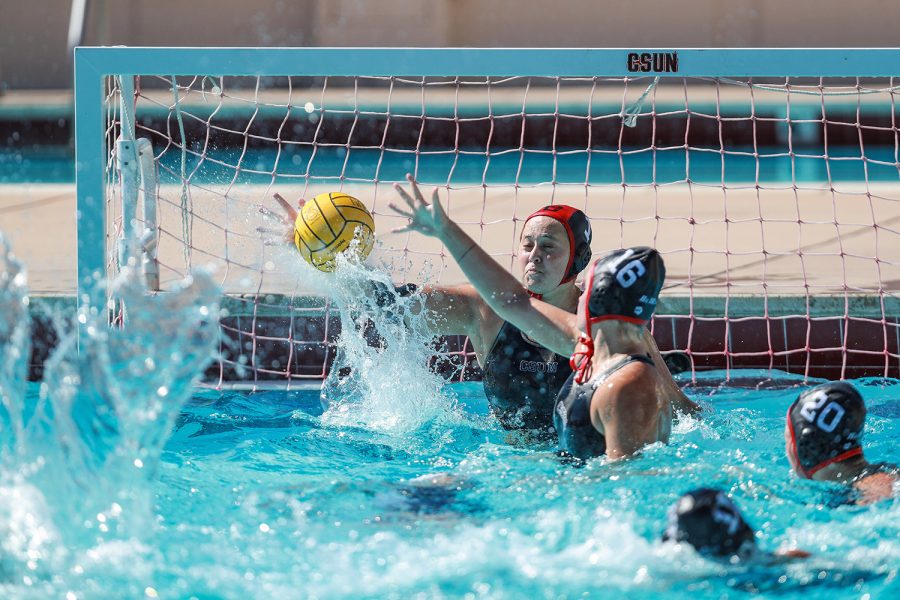 CSUN womens water polo players on a game