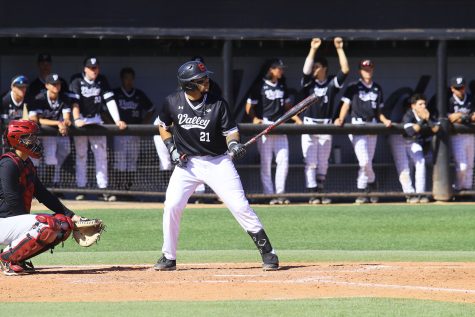 CSUN senior and Matadors infielder Gabe Gonzalez at-bat at Matador Field on April 12, 2022, in Northridge, Calif.