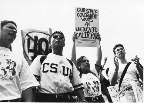 Students protest a 40% fee hike in March 1992, University Archives Photograph Collection, Special Collections and Archives, Oviatt Library, California State University, Northridge.